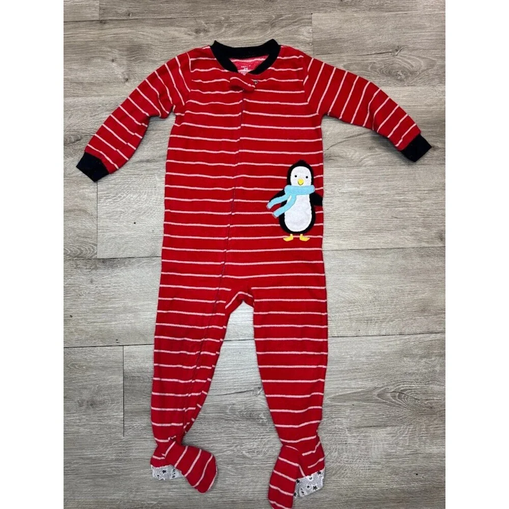 3 Pack Footed Zip Pajama Sleepers 24 Months Red Animal Monkey Bundle